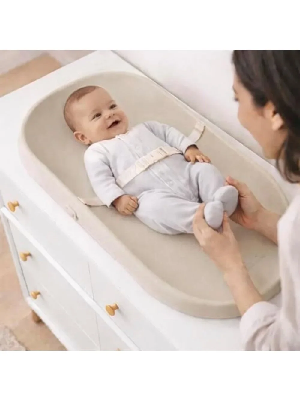 Waterproof Contoured Baby Changing Pad with Safety Strap & Soft Wipe-Clean
